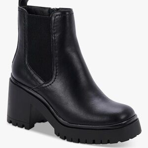 Aqua Collage Raine Black Ankle Booties with Chunky Heel